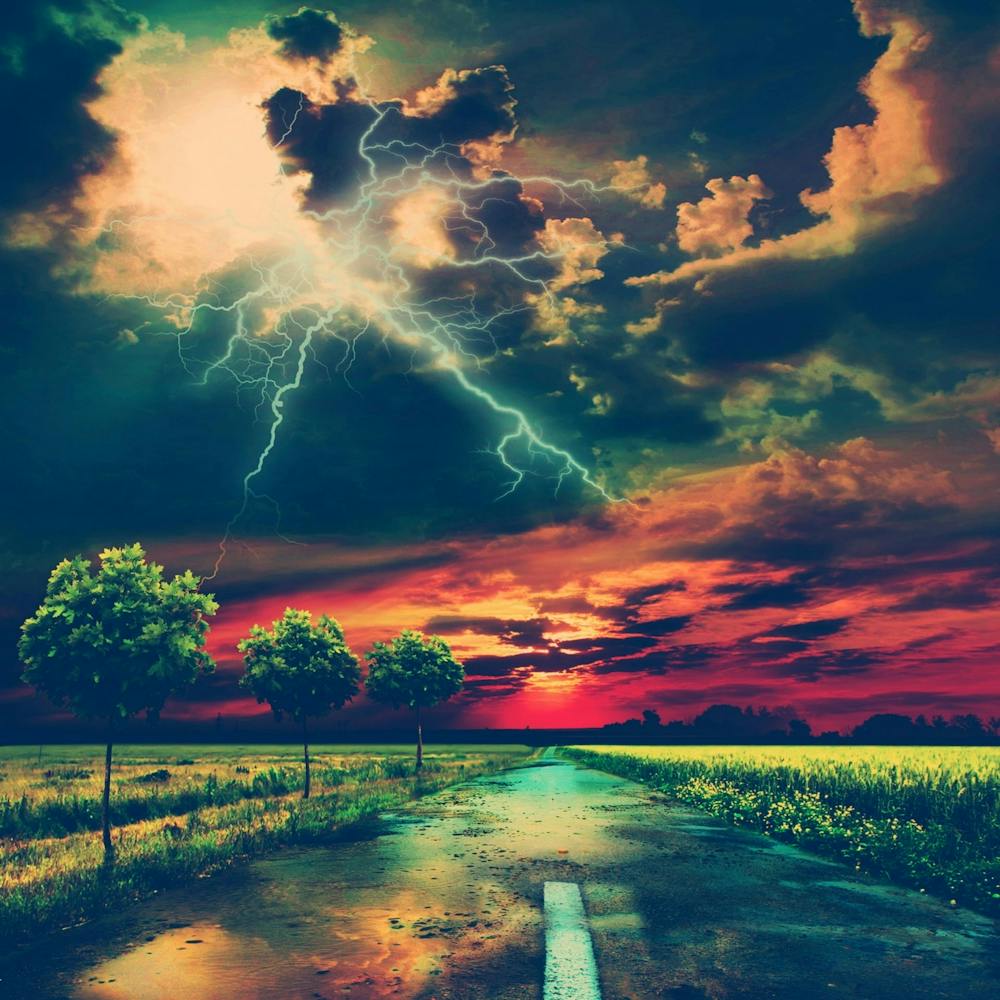 Lightning Abstract Cloudy Nature Road Sunset