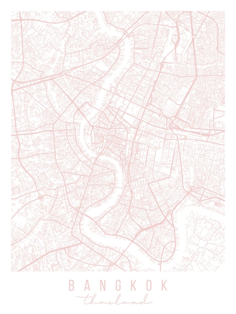 Bangkok Thailand Light Pink Minimal Street Map