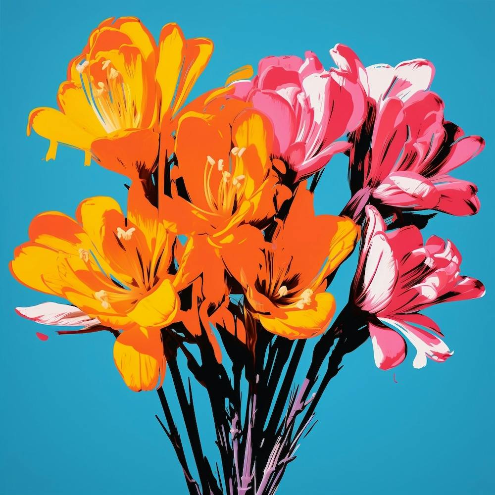 Andy Warhol Style Pop Art Flowers Freesia 2 Square