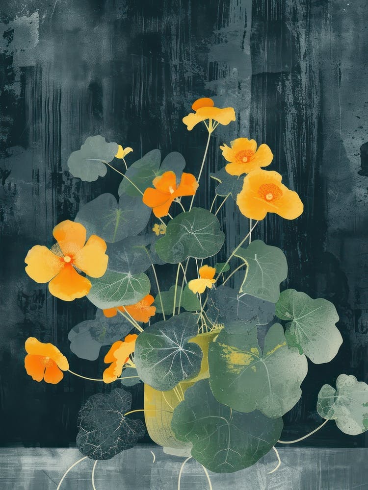 Kapuzinerkresse-Blumen Auf Einem Tisch Zeitgenössische Illustration 1
