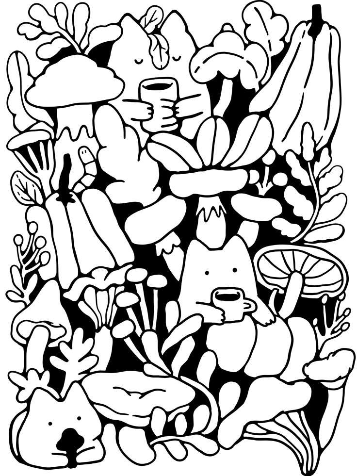 Autumn mushroom doodle kitty Cats