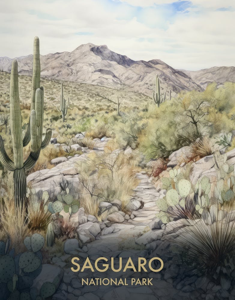 Saguaro National Park Watercolour Vintage Travel Poster 4