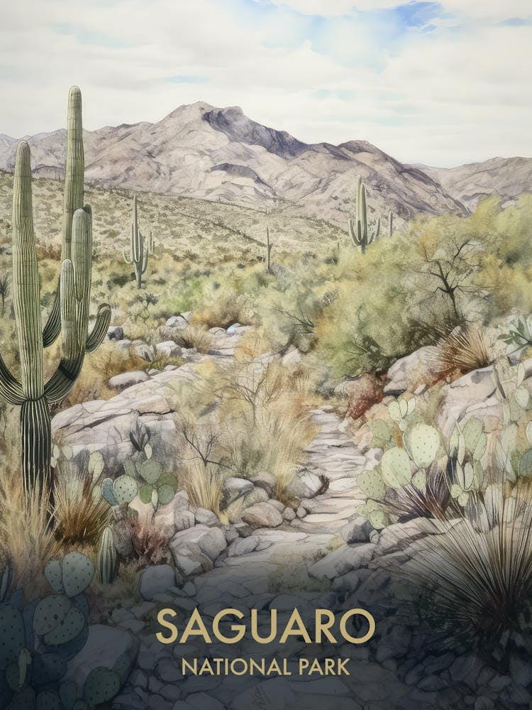 Saguaro National Park Watercolour Vintage Travel Poster 4