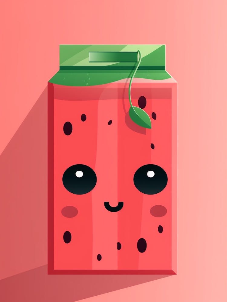Watermelon Juice Box With A Cat Kawaii Illustration 3