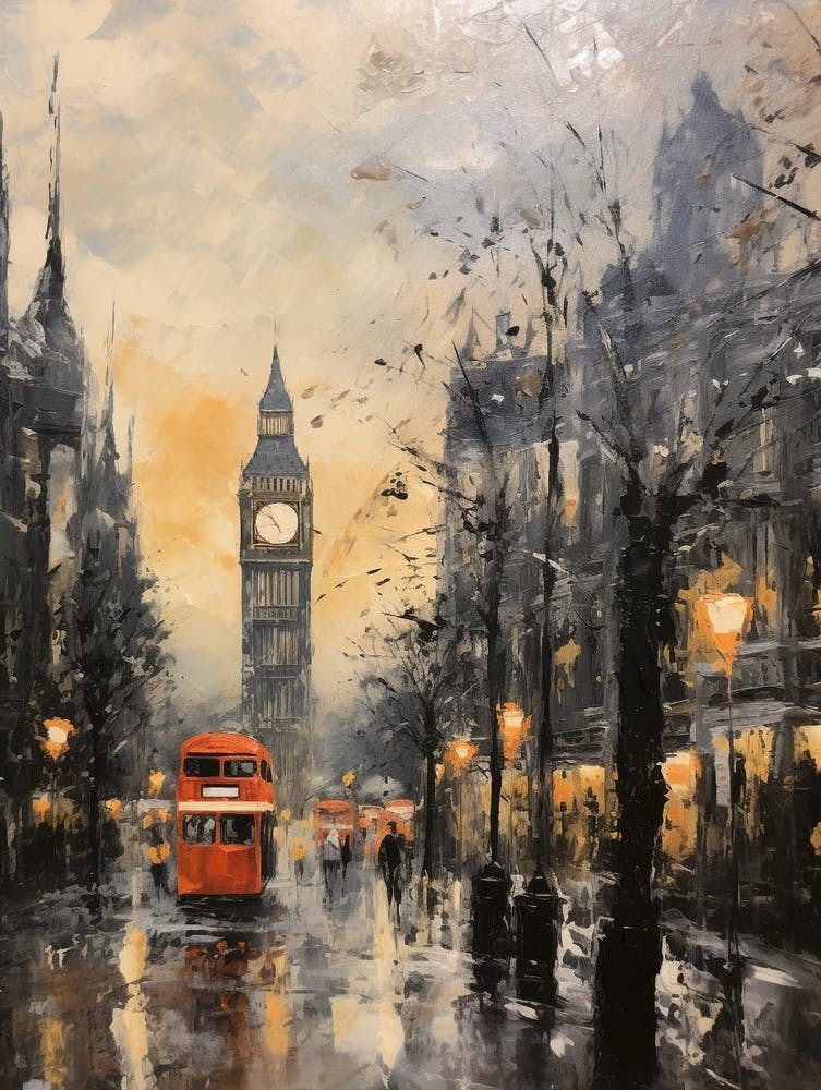 Vintage Winter Painting London England 3