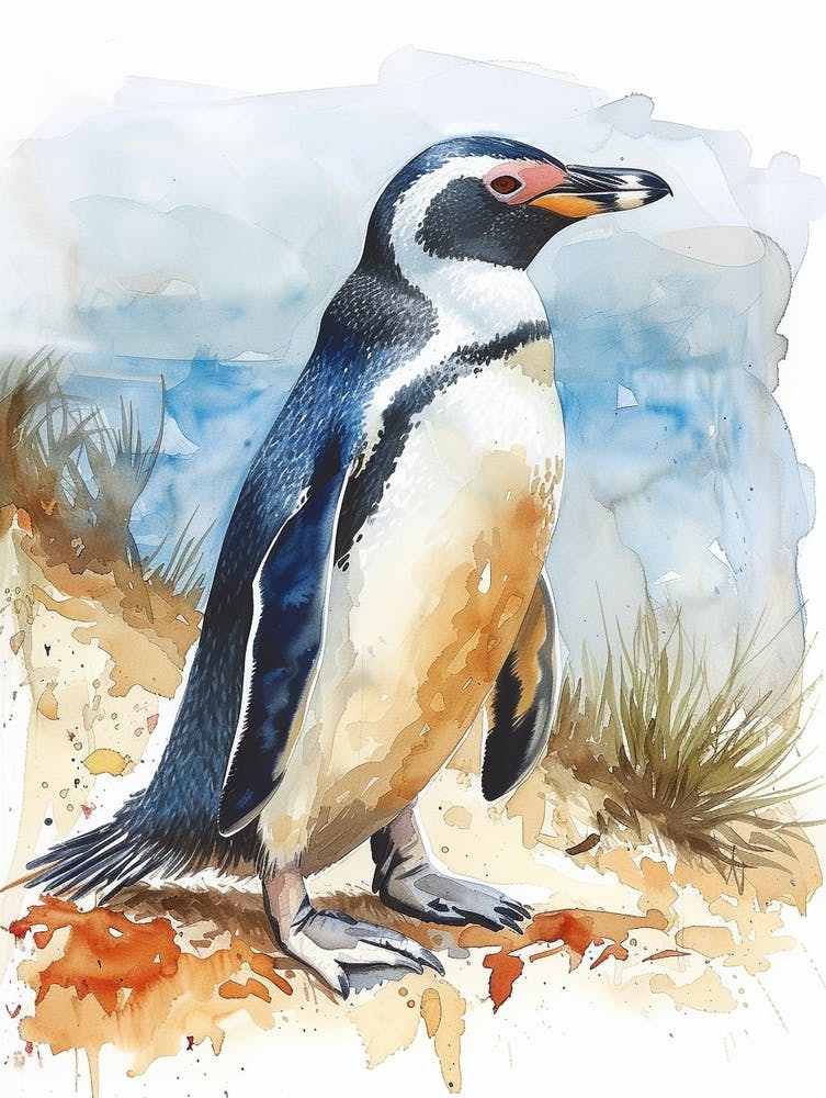 Humboldt Penguin King George Island Watercolour Painting 3