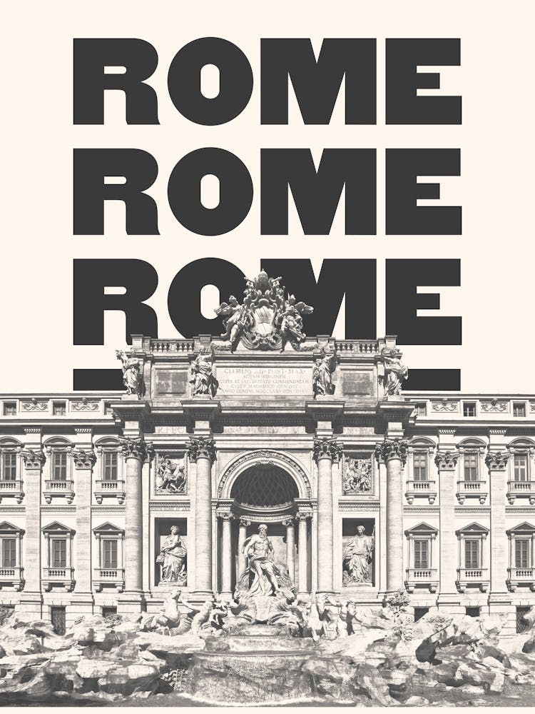 Rome Trevi Fountain Black & White