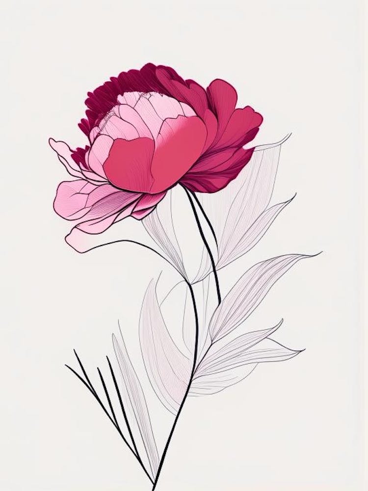 Peony Floral Minimal Line Drawing Flower