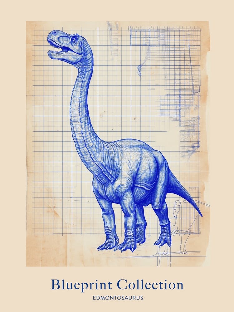 Edmontosaurus Dinosaur Blue Print Sketch 1 Poster