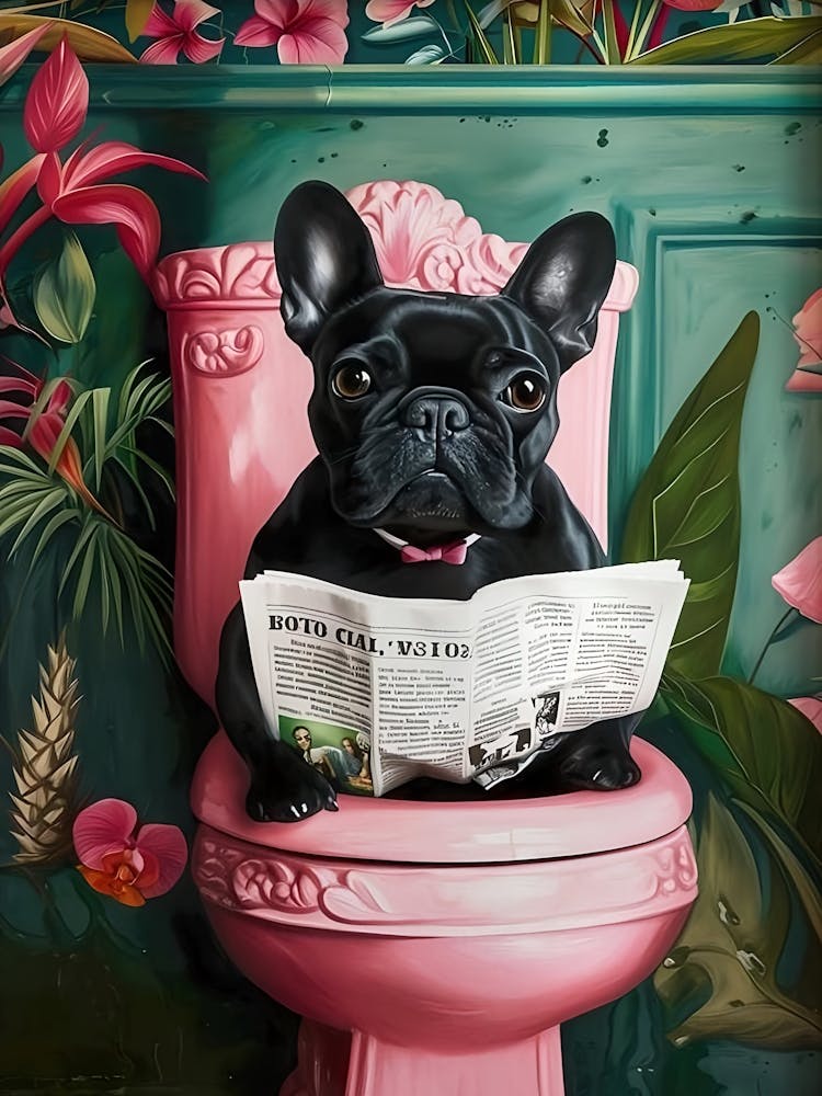 Bathroom French Bulldog Toilet Print, Bathroom Wall Art, Funny Dog In Toilet Print, Cute Dog Painting, Dog Bathroom Art, Dog Owners Gift