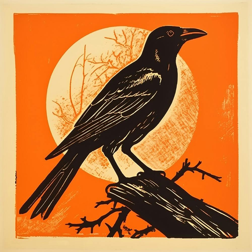 Retro Bird Lithograph Raven 3