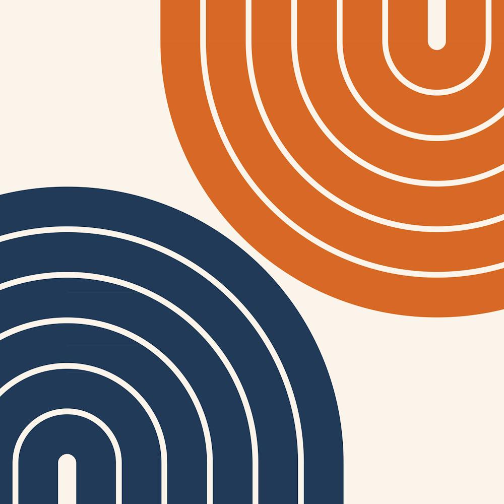 Midcentury Modern Geometric Rainbow Vi In Navy Blue And Orange 02