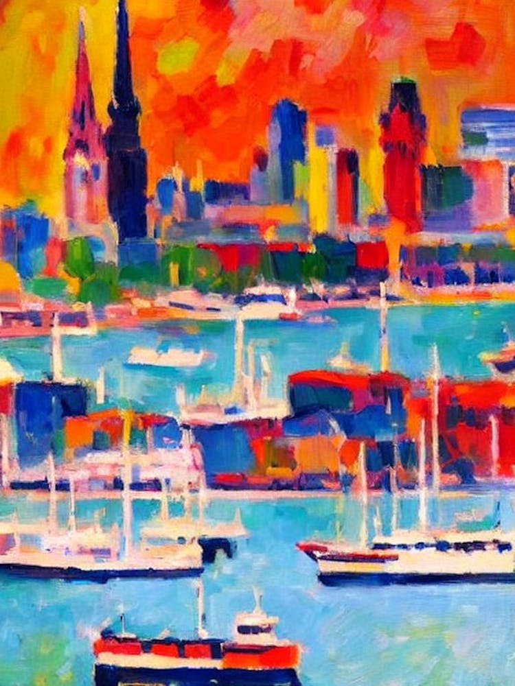 Port Of Hamburg Germany Brushwork Painting harbour