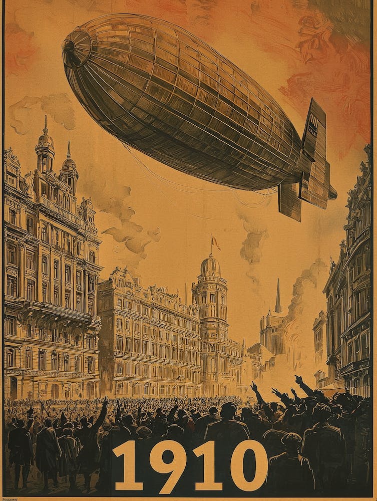 Aihrgdesign A Vintage Poster Of An Early Airship Soaring Abov 3d24b4b5 7959 4216 91f0 B92a95d59d30 3