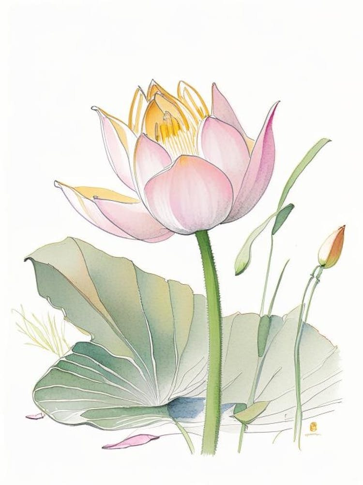 Lotus Flower In Garden Pencil Illustration 3