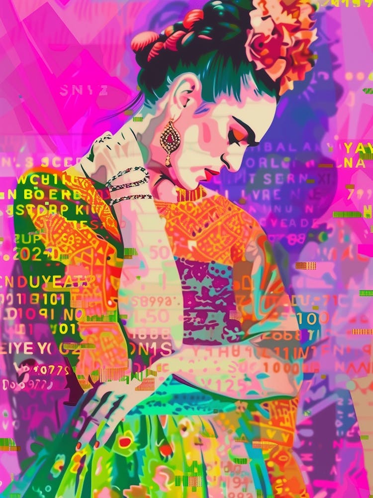 Frida Kahlo, Neon Pop Art-illustration Druck