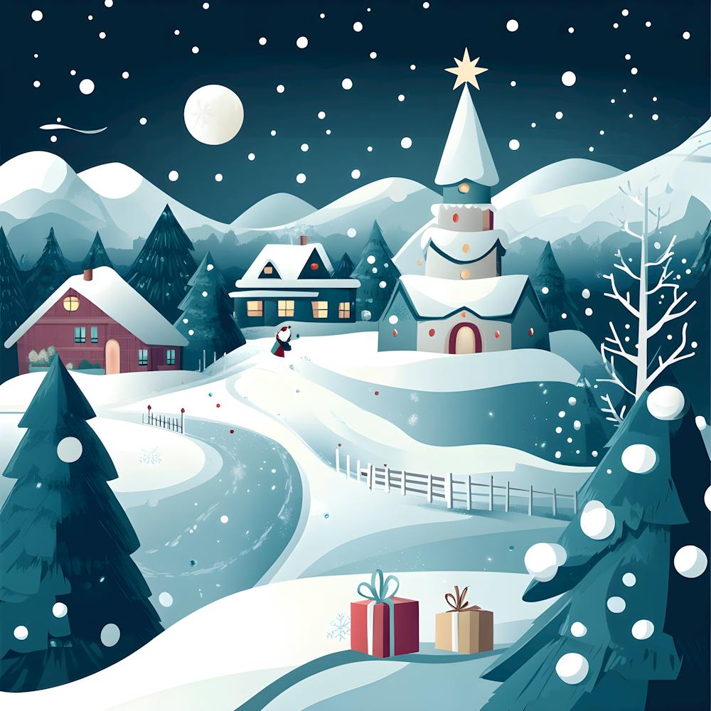 Winter Wonderland Christmas Illustration: Festive Art for Home Décor