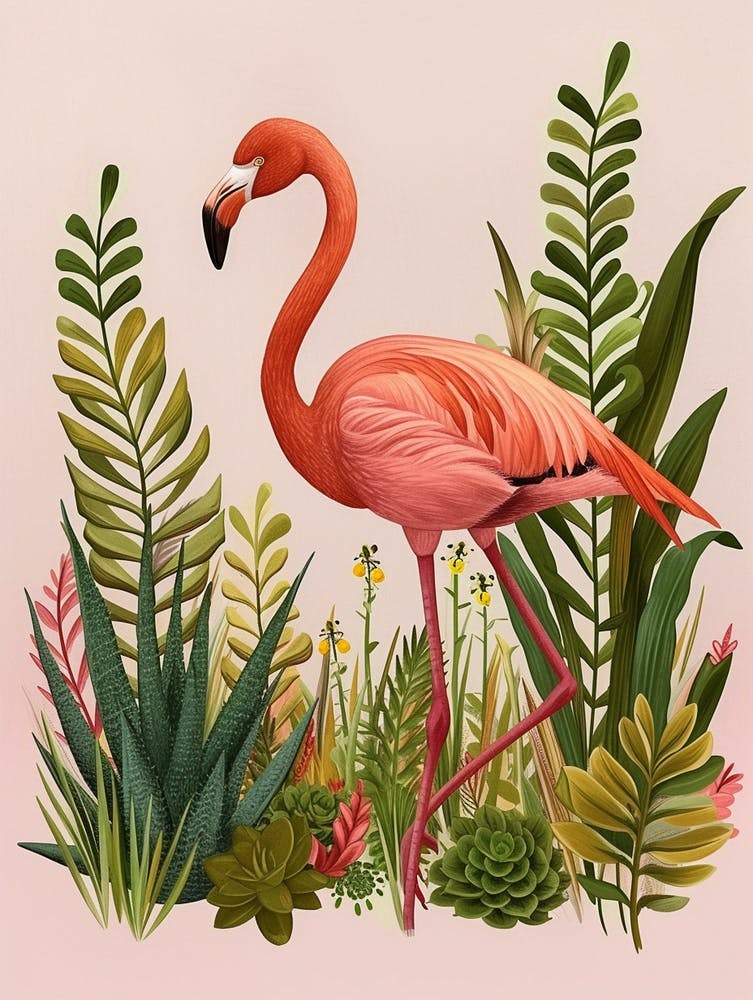 Amerikanischer Flamingo und Bromelien Minimalistische Illustration 3