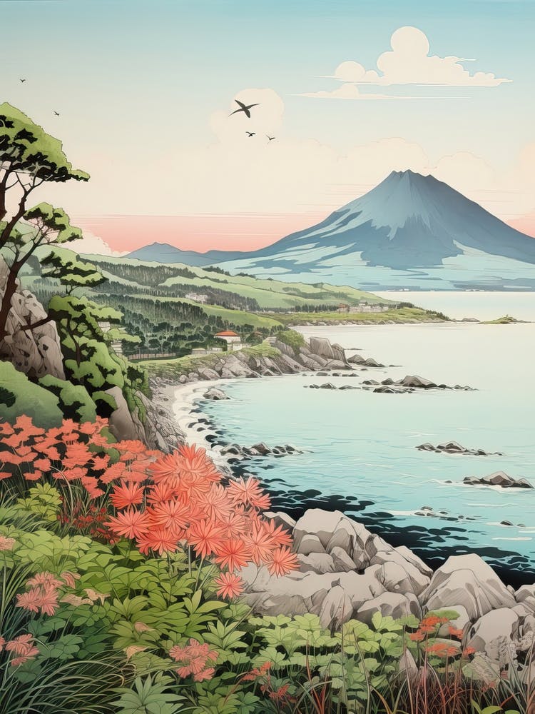 Shiretoko Peninsula In Hokkaido, Ukiyo E Drawing 3