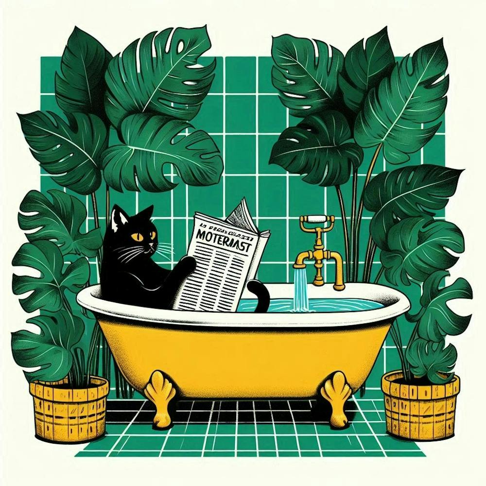 Cat In Bathtub Reading Newspaper 3