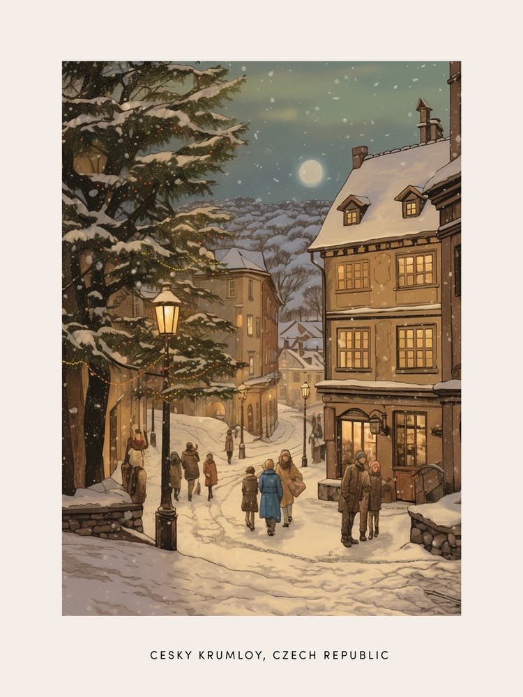Vintage Winter-Poster Cesky Krumlov Tschechische Republik 3