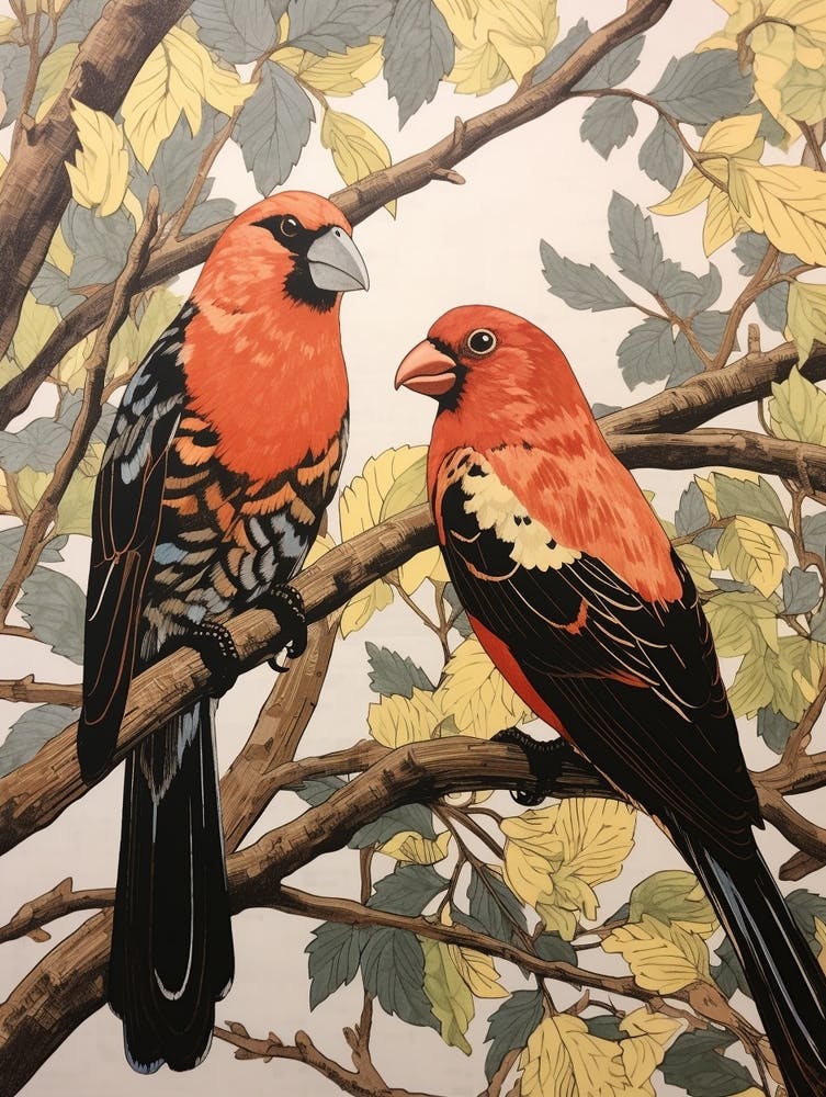 Oiseaux Art Nouveau Perroquet 1 Affiche