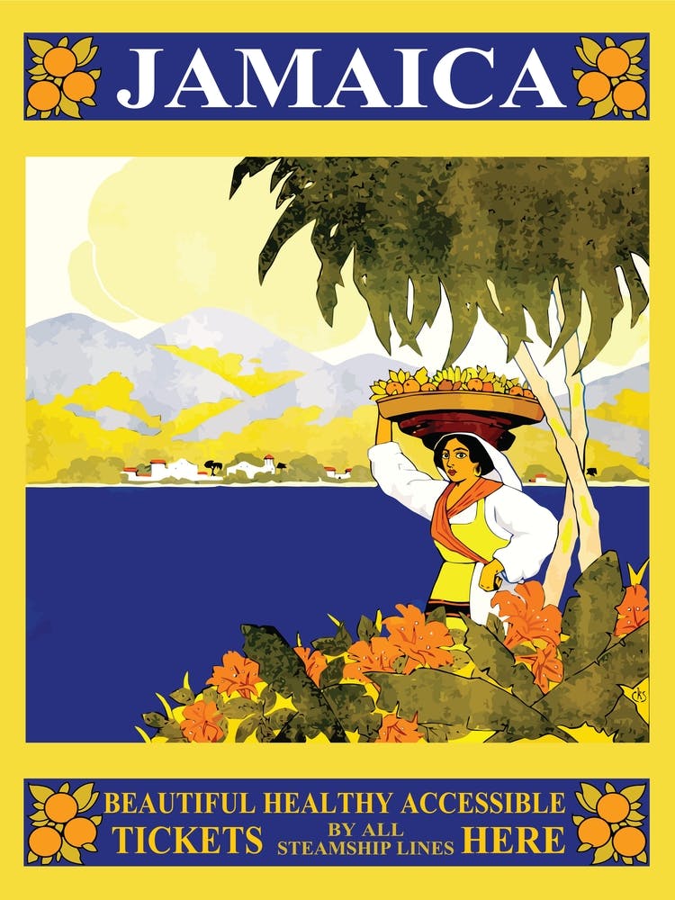 Jamaica, Woman With Fruit Basket On The Coast
