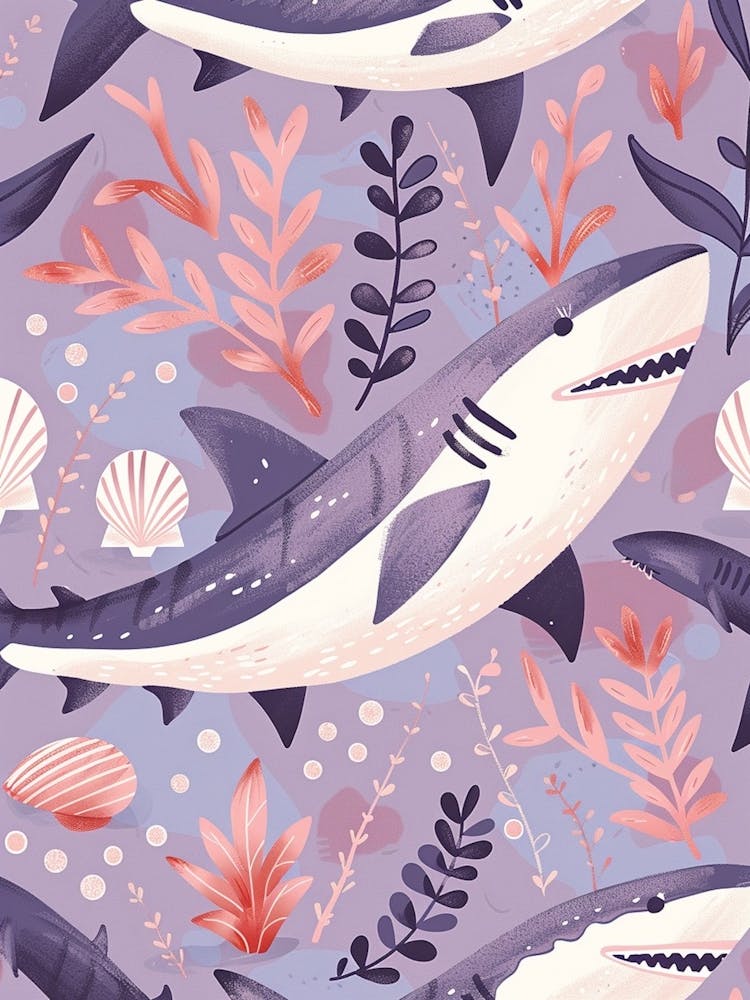 Purple Shark Deep In The Ocean Illustration 3