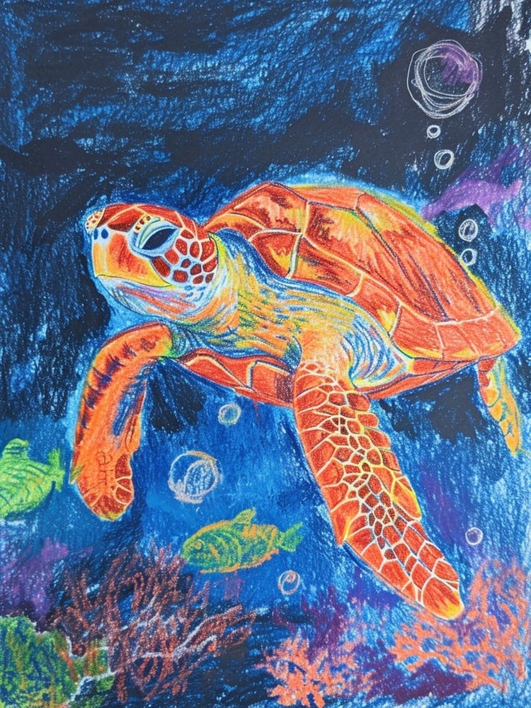 Sea Turtle Crayon Ocean Doodle 2