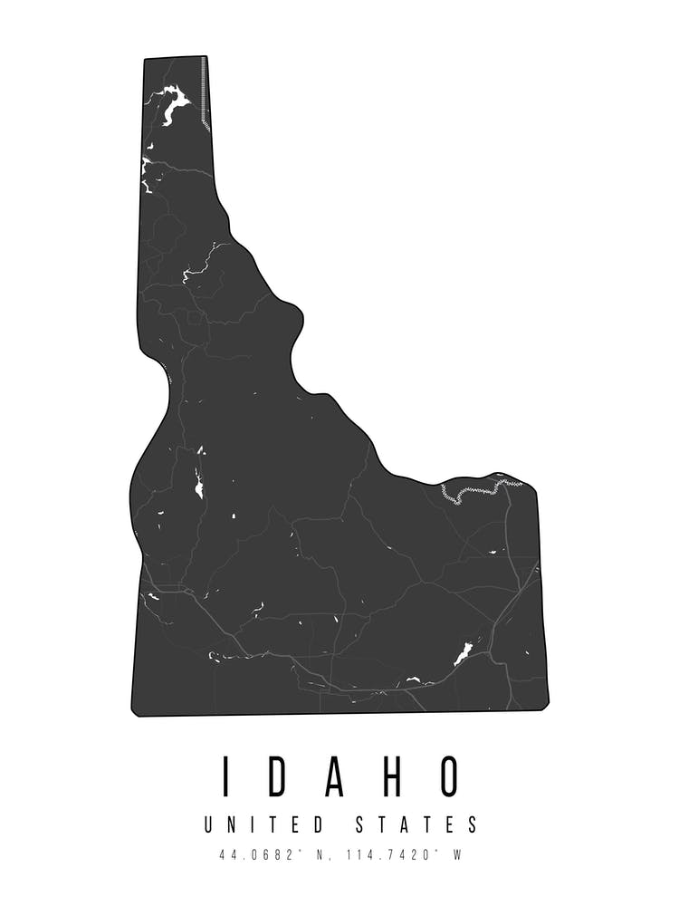 Idaho Mono Black And White Modern Minimal Street Map