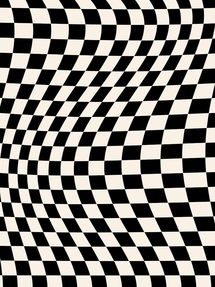 Wavy Checkerboard Black And Cream White