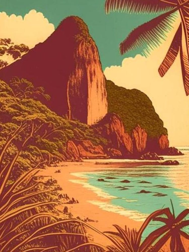 Fernando De Noronha Brazil Vintage Sketch Tropical Destination