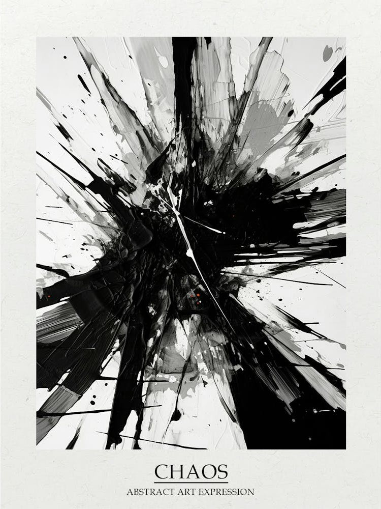 Chaos Abstract Black And White 1 Poster