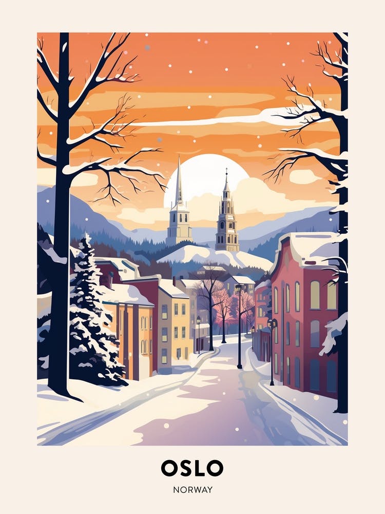 Vintage Winter Travel Poster Oslo Norway 1