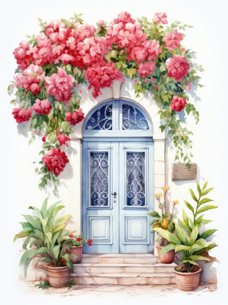 Marseille, France   Mediterranean Doors Watercolour Painting 4