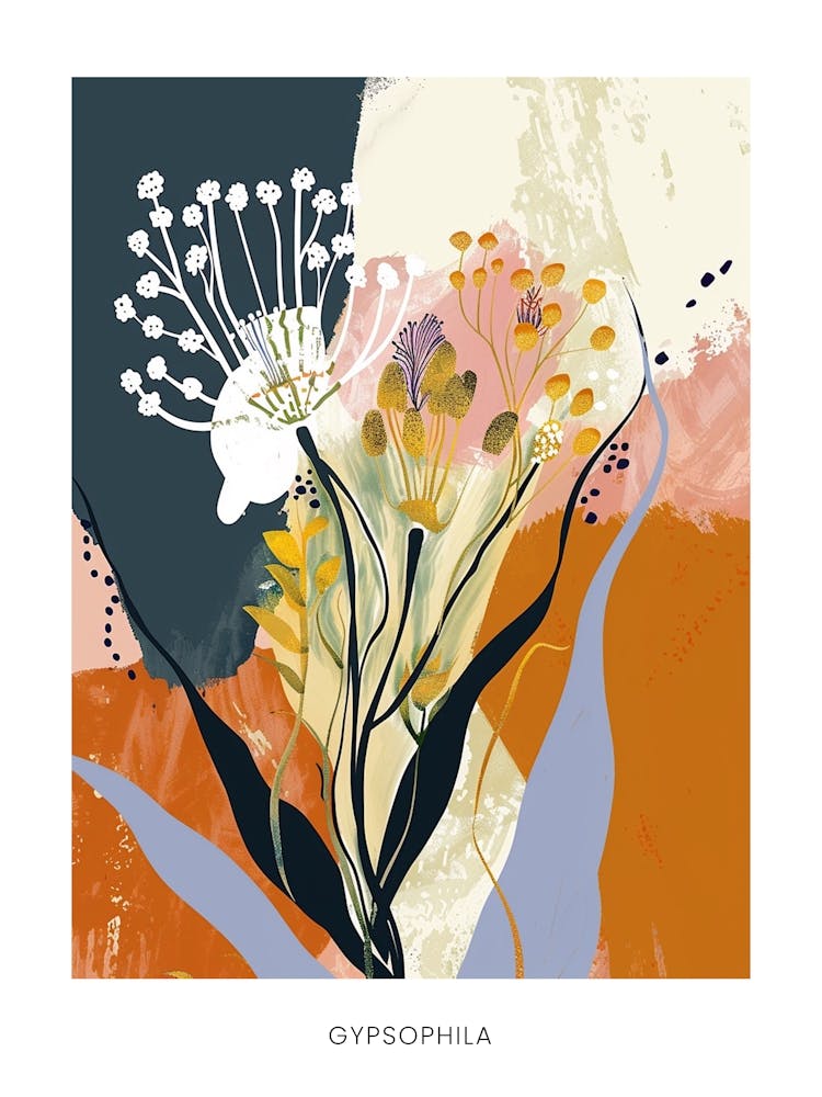 Farbenfrohe Blumenillustration Poster Schleierkraut 8