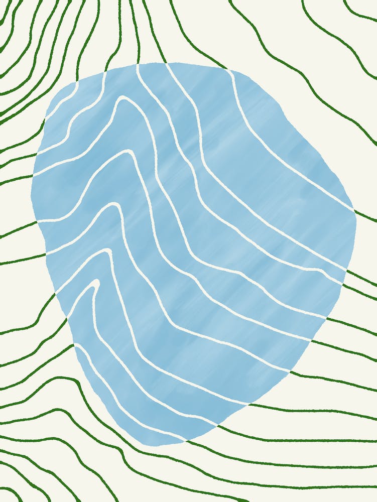 Abstract Composition, Light Blue Rock & Green Thin Waves