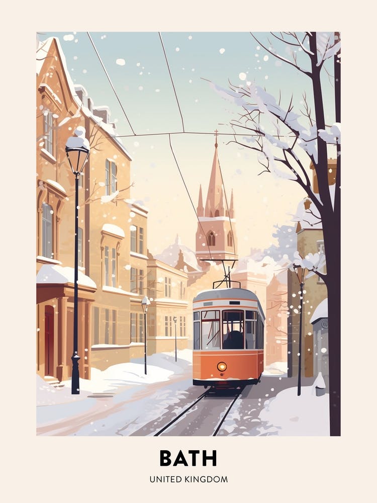 Vintage Winter Travel Poster Bath United Kingdom 1