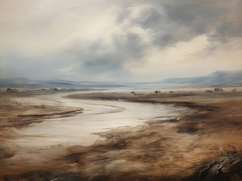 Rustic Lake Scenery Oil Painting