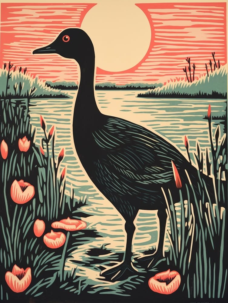 Vintage Bird Linocut Coot 4