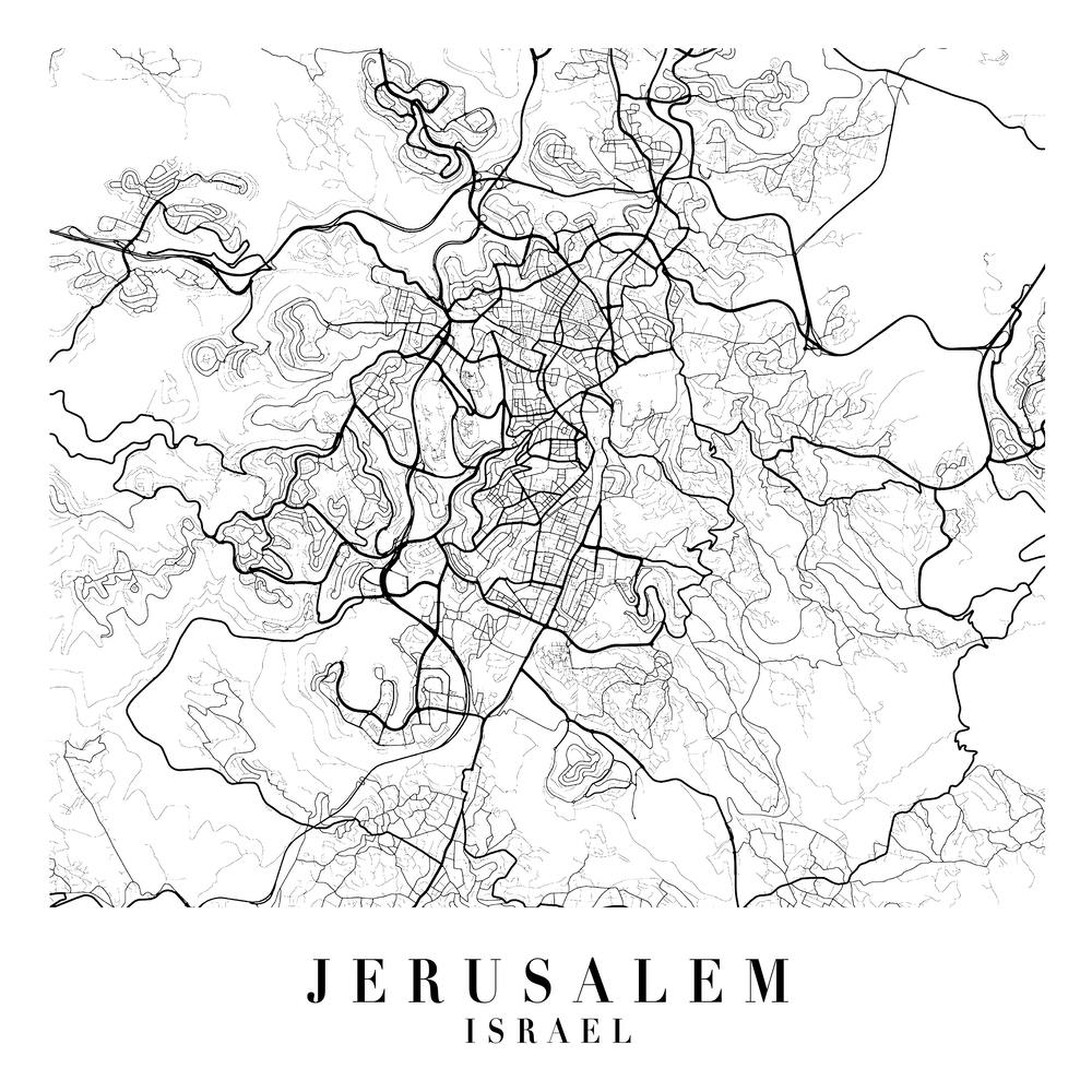 Jerusalem Israel Street Map Minimal Square