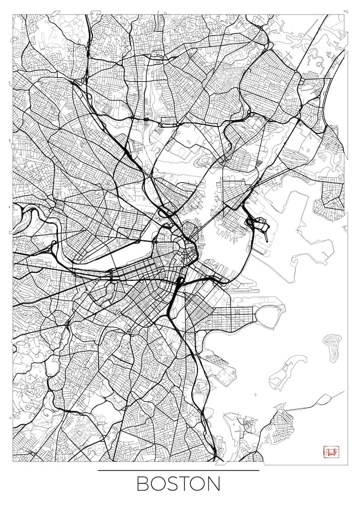 Boston Map Minimal Line