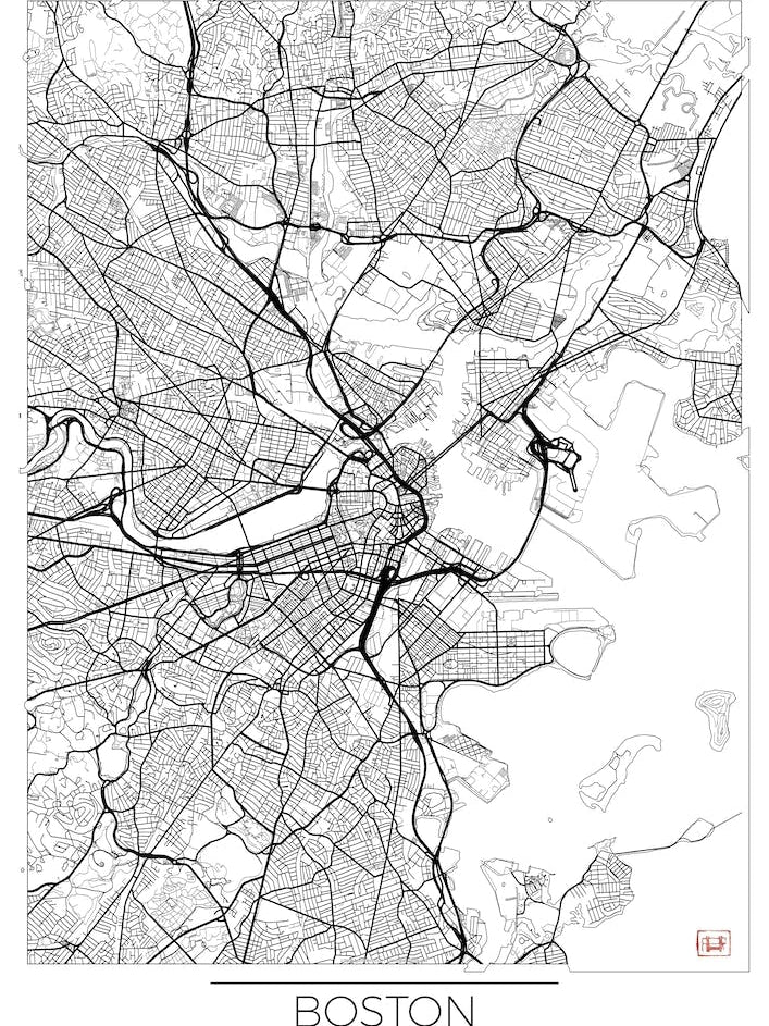 Boston Map Minimal Line