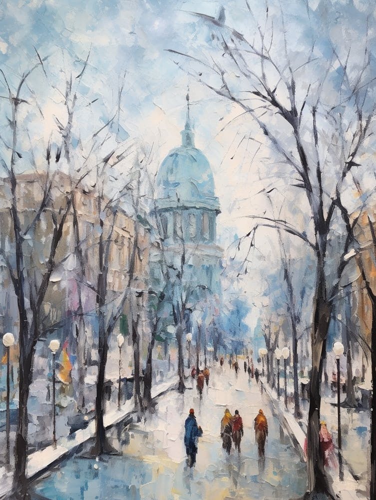 Winter City Park Painting Parque Mexico Mexico City