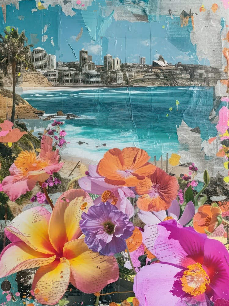 Bondi Beach   Floral Retro Collage Style 3