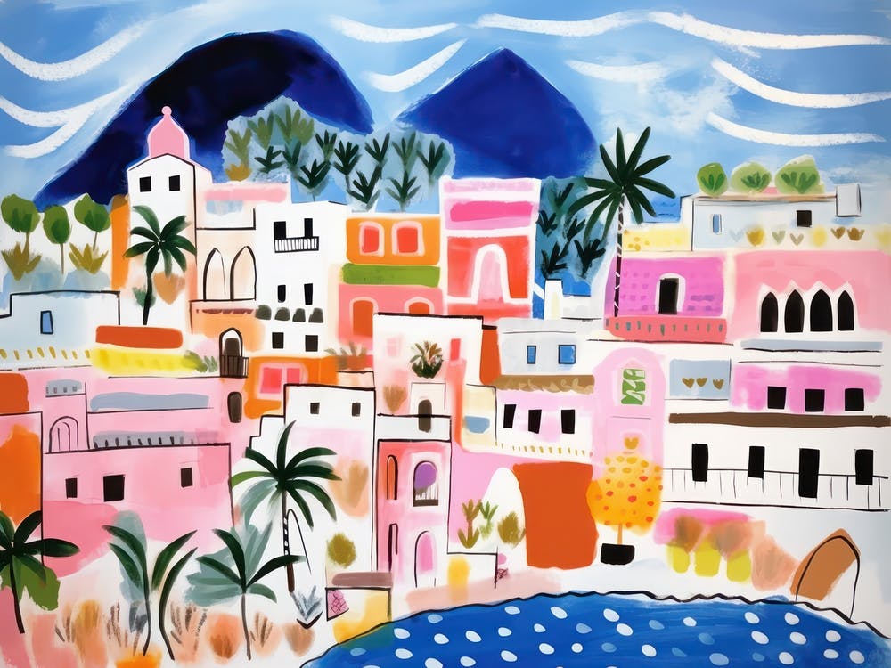 Positano Italy Cute Watercolour Illustration 3