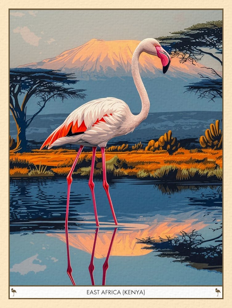 Greater Flamingo East Africa Kenya Tropical Illustration 4 Poster