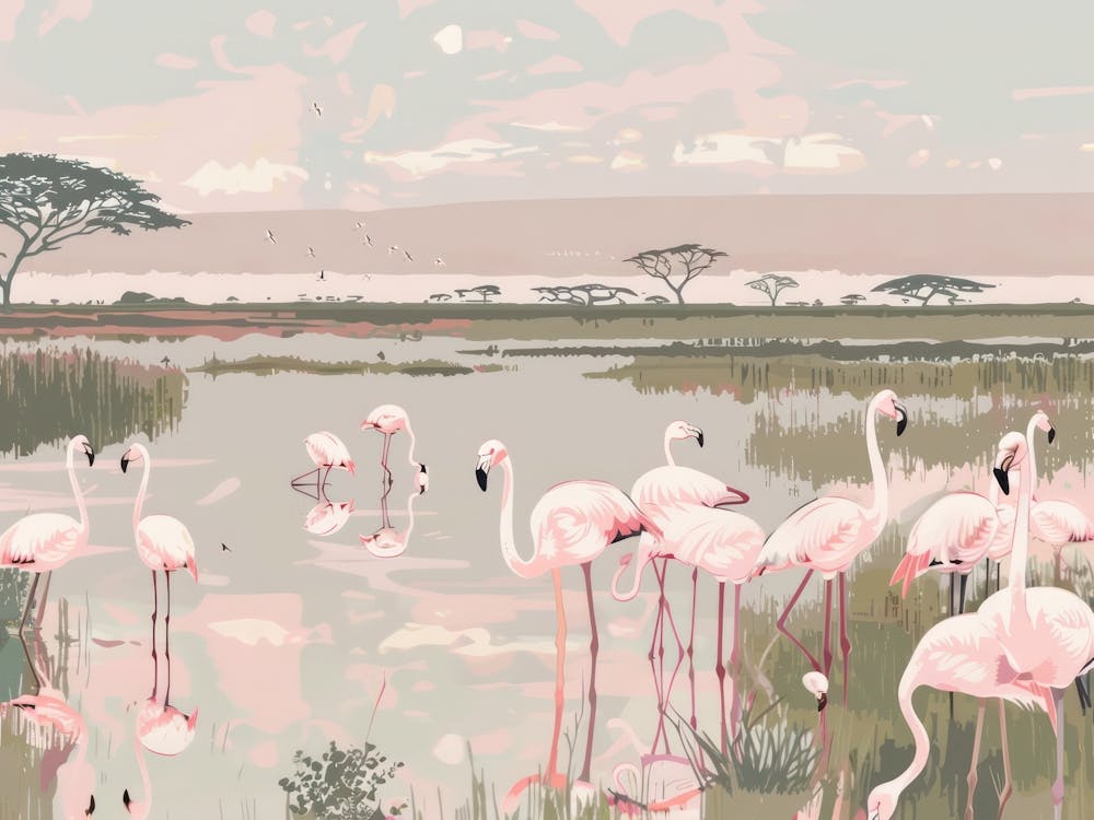 Pink Flamingoes Tropical Jungle Illustration 1