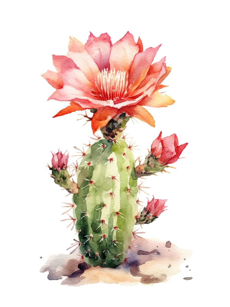 Stenocactus Cactus Watercolour Drawing 4
