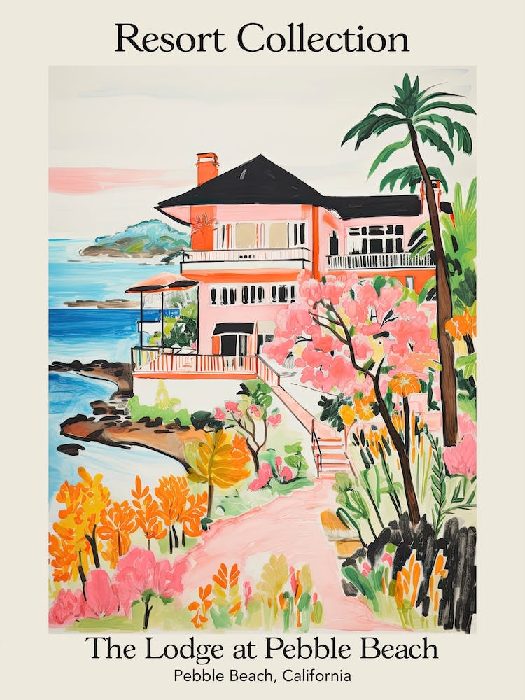 Poster Of The Lodge At Pebble Beach   Pebble Beach, California   Resort Collection Storybook Illustration 2